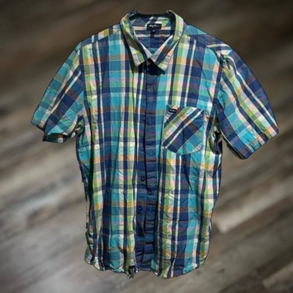 LRG Lifted Research Group Short Sleeve Plaid Button-Up XL Shirt Multicolor - VTG